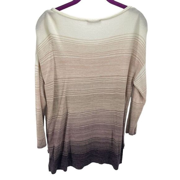 Evolution by Cyrus Womens Pullover Sweater Long Sleeve Striped Cream Gray XL - Picture 7 of 8